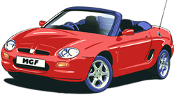 An illustration of a Flame Red MGF on a clear background